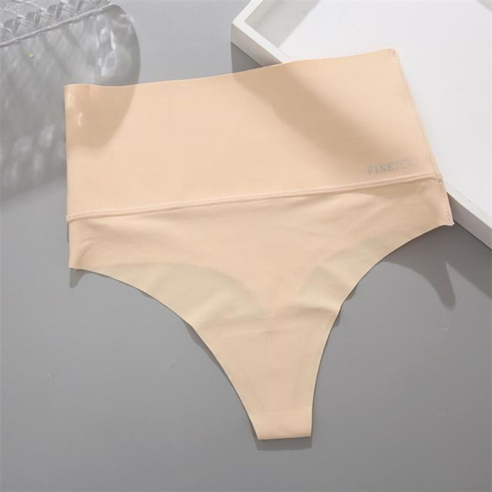 (beige, L) FINETOO Women Seamless Thongs High Waist Bikini Underpants S-XL Ladies G-string Underwear Female Comfortable Thong Panties