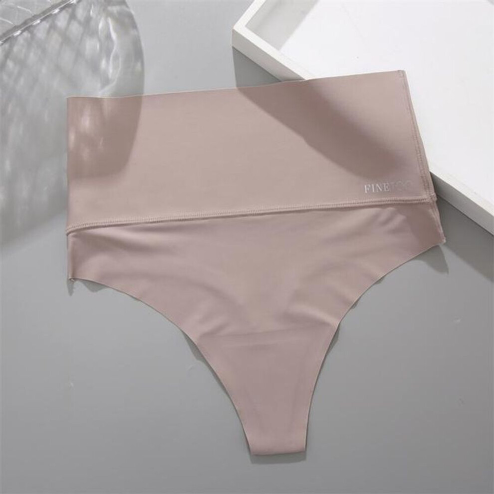 (khaki, M) FINETOO Women Seamless Thongs High Waist Bikini Underpants S-XL Ladies G-string Underwear Female Comfortable Thong Panties