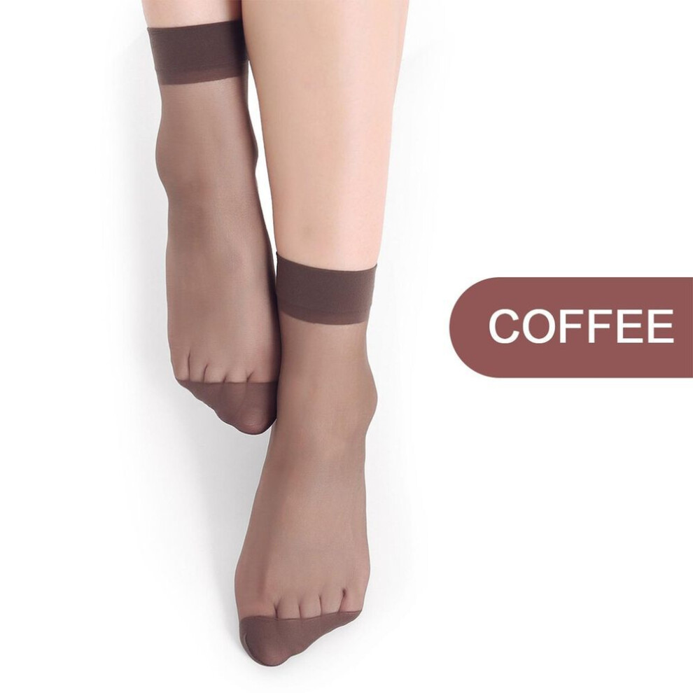 (coffee, One Size) 10 Pairs Women Nylon Elastic Short Ankle-Sheer Stockings Silk Short Socks