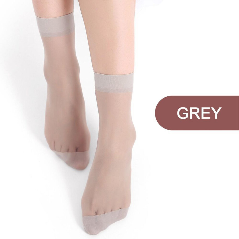(gray, One Size) 10 Pairs Women Nylon Elastic Short Ankle-Sheer Stockings Silk Short Socks