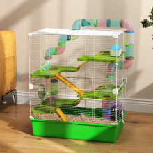 PawHut Portable Hamster Cage with Water Bottle, Wheel, Tubes & Ramps - Green (D51-233V00GN)