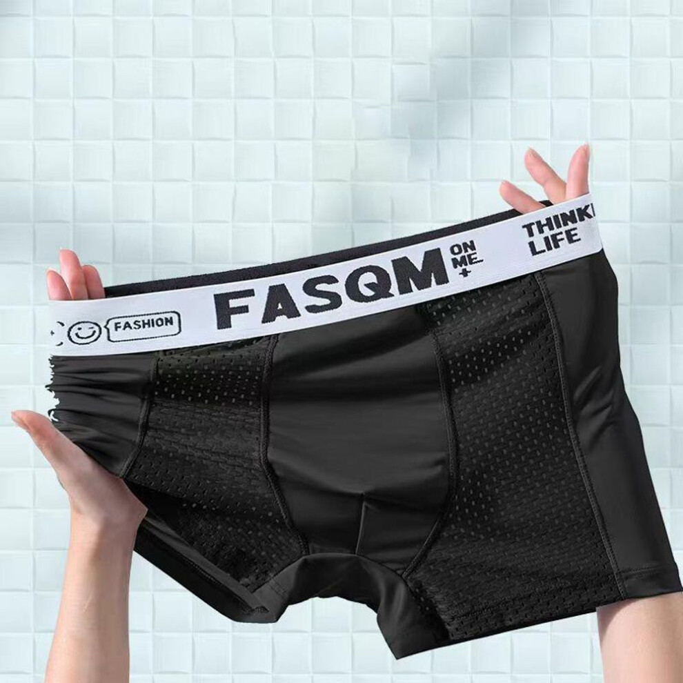 (black, 4XL) 2XL-5XL Men&apos;s Ice Silk Mesh Breathable Boxer Briefs Mid-Rise Seamless Men&apos;s Underwear Plus Size