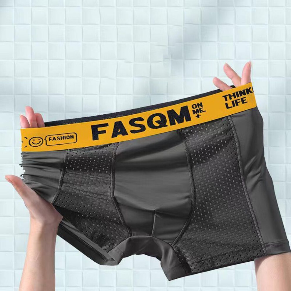 (grey, 3XL) 2xl-5xl Men&apos;s Ice Silk Mesh Breathable Boxer Briefs Mid-rise Seamless Men&apos;s Underwear Plus Size