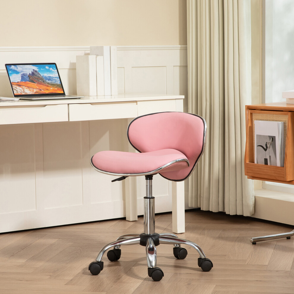 Homcom Office Chair Beauty Salon Rolling Technician Stool Chair Pink