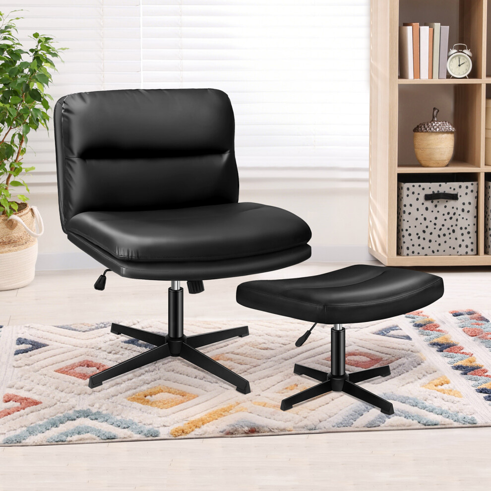 (PU Leather - Black) ELFORDSON Office Chair Executive Computer Seat Work Cross Legged Ottoman
