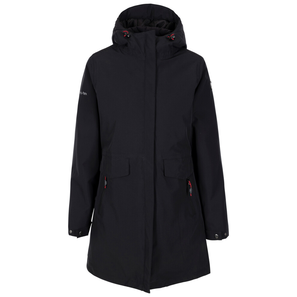 (14, Black) Trespass Womens Waterproof Hooded Padded Jacket Long Length Modesty
