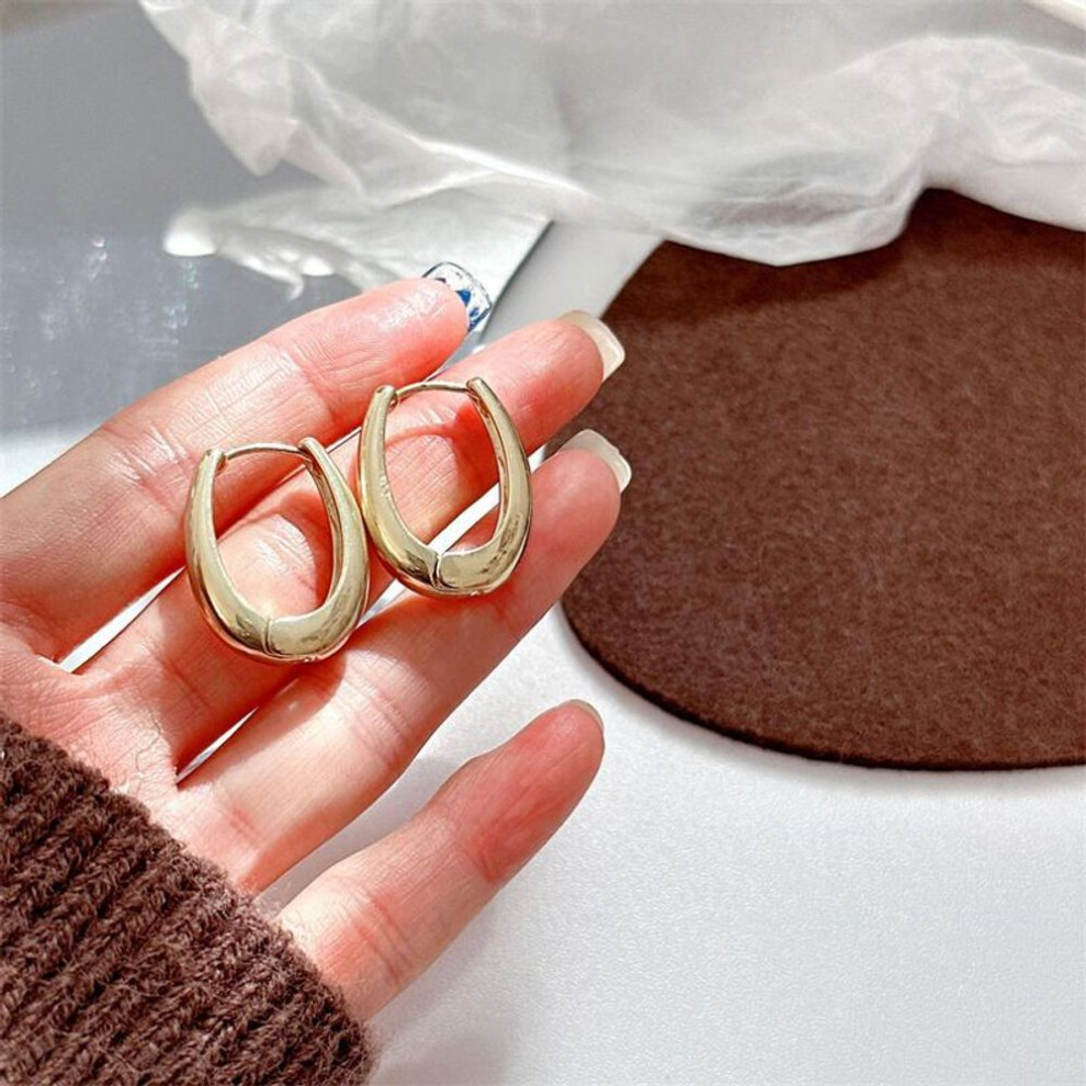 (Gold) Trendy Geometric Metal Hoop Earrings For Womens Fashionable Jewelry Accessories Delicate Earrings For Party Gold