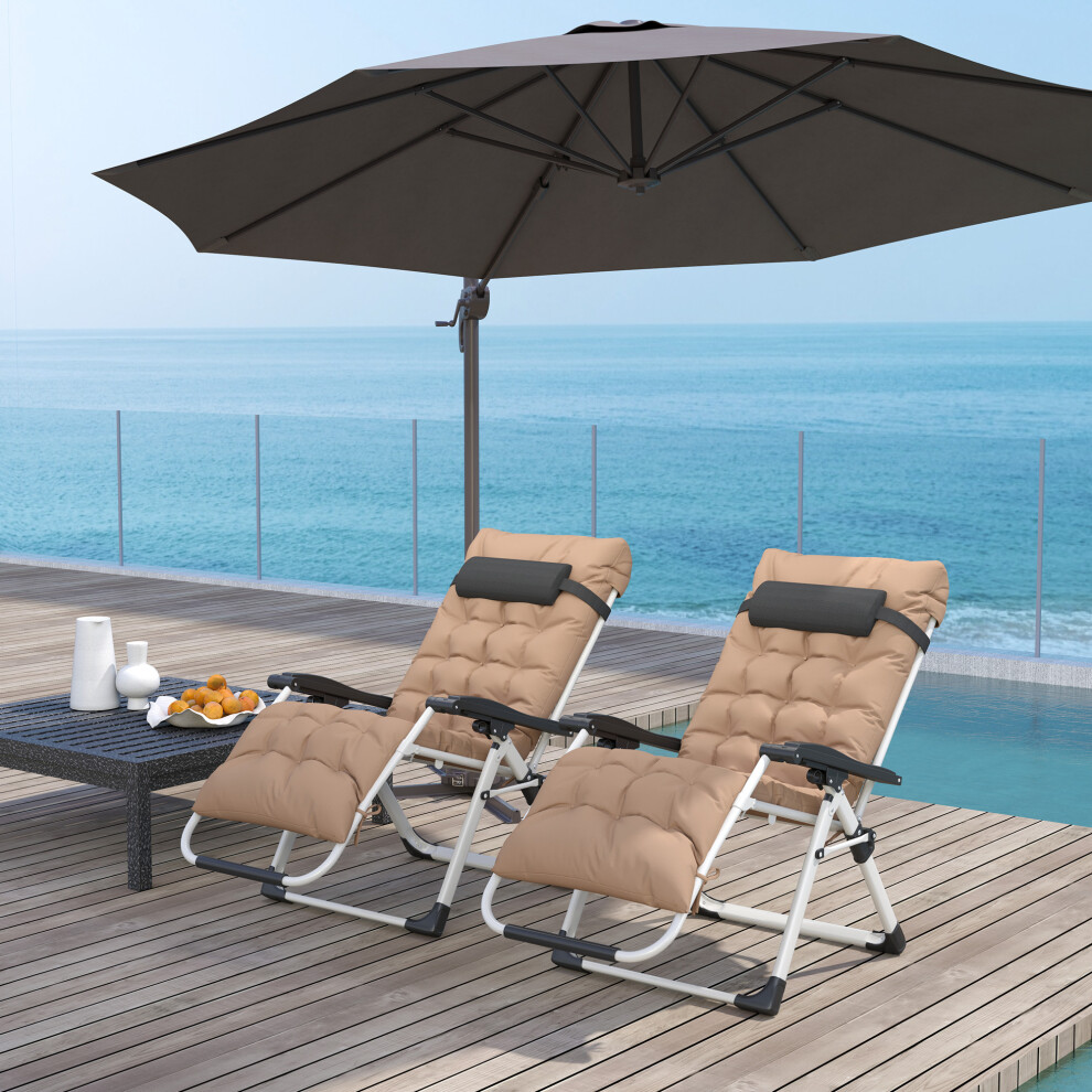 Outsunny 2 PCS Reclining Zero Gravity Chair Folding Lounger Cushion Khaki