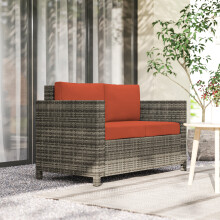 Outsunny Rattan Wicker 2-seat Sofa Loveseat Padded Garden Furniture Grey