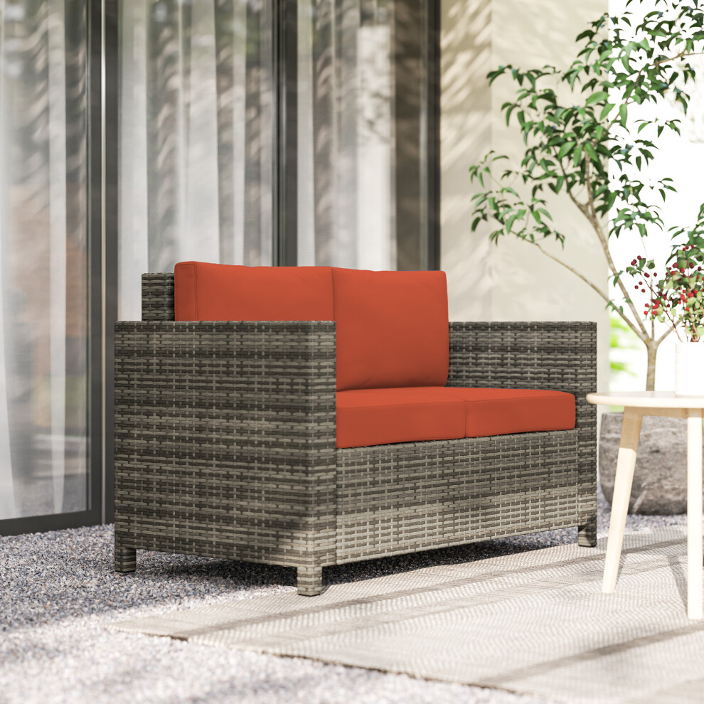 Outsunny Rattan Wicker 2-Seat Sofa Loveseat Padded Garden Furniture Grey
