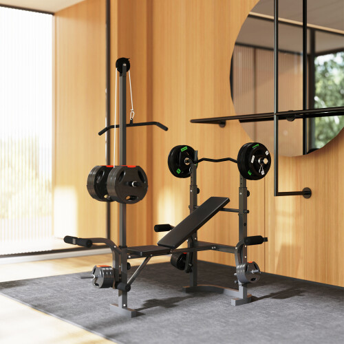 SPORTNOW Multi-Exercise Incline/Flat Weight Bench with Bench Press Rack