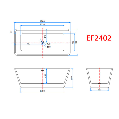 AICA Modern Freestanding Double Ended Bath 1700x800mm 1