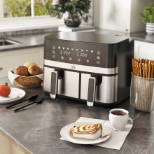 HOMCOM Dual Zone 8.5L Air Fryer with SYNCFinish, 2700W, 2 Baskets, 80-200C, 60min, 8 Presets, 800-193V70BK