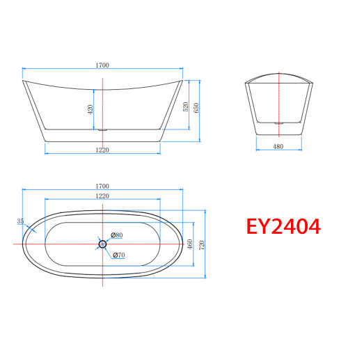 AICA Bathroom Freestanding Double Ended Bath Bathtub 1700x720mm 1