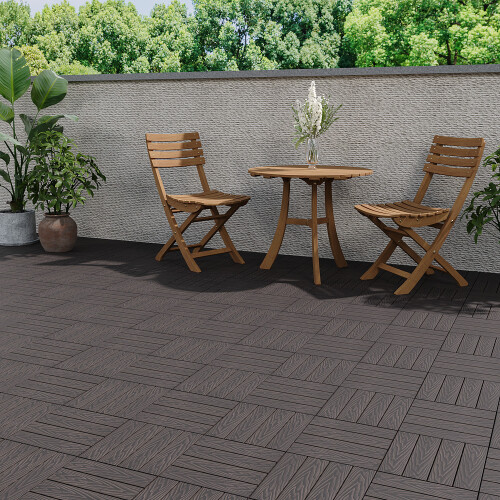 Living And Home (Dark Brown) 11Pcs Wood Grain Interlocking Deck Tiles Set 2