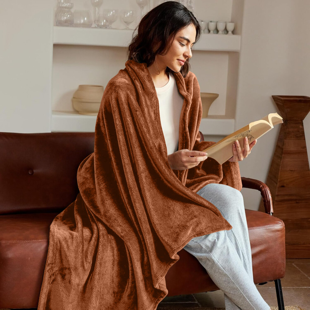 (King Blanket Fleece Throw, Rust/Orange Blanket Mink Throw Fleece) Soft Warm Fleece Blanket Bed Sofa Couch Throw UK
