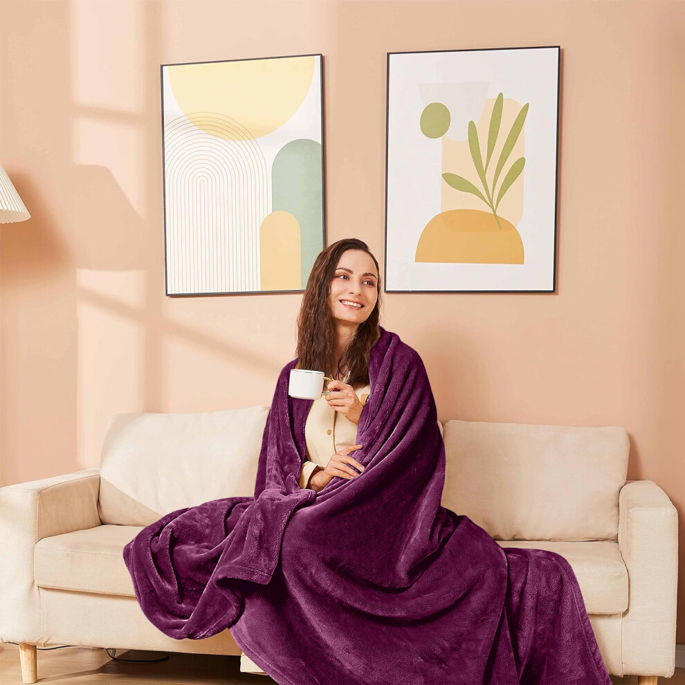(Super King Blanket Fleece Throw, Purple Blanket Mink Throw Fleece) Soft Warm Fleece Blanket Bed Sofa Couch Throw UK