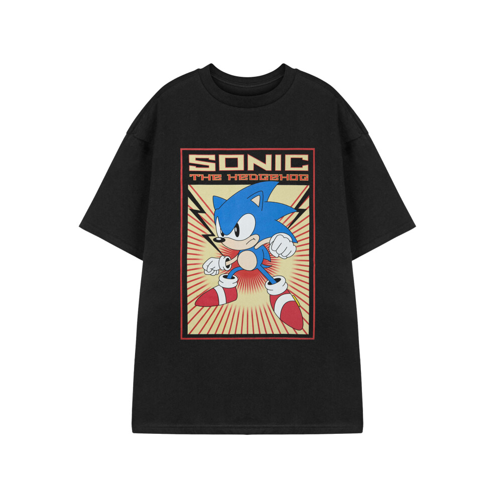 (Medium) Sonic the Hedgehog Short Sleeved T-Shirt (Mens Black)
