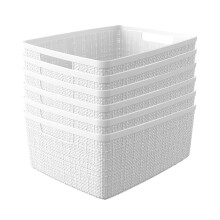 Curver Jute Decorative Plastic Organization and Storage Basket Perfect Bins for Home Office Closet Shelves Kitchen Pantry and All Bedroom Essentials (