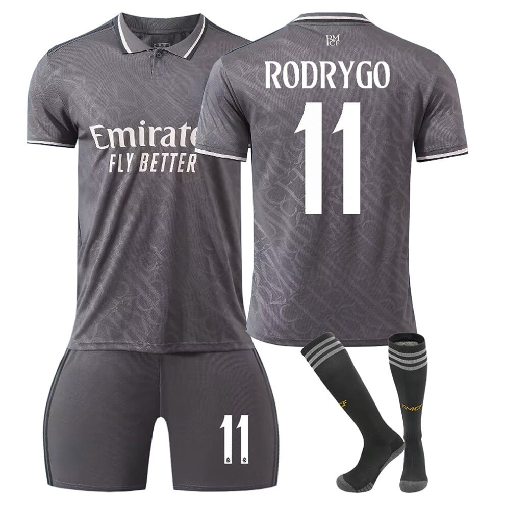 (Gray, 20(110-120CM)) 24/25 Madrid Blue Soccer Activewear No.11 Rodrygo Fans Training Football Jerseys Kits