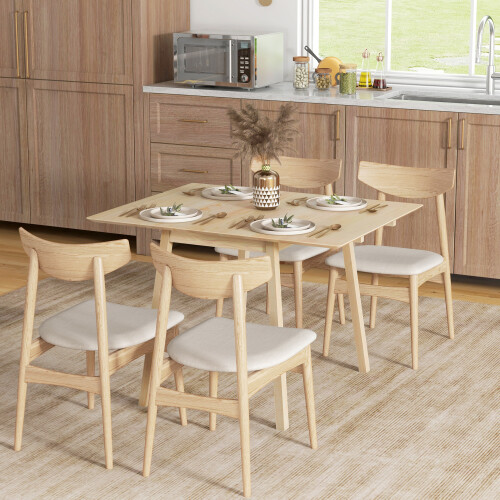 Homcom Extendable Kitchen Table for 2-4, Folding Drop Leaf Dining Table, Natural