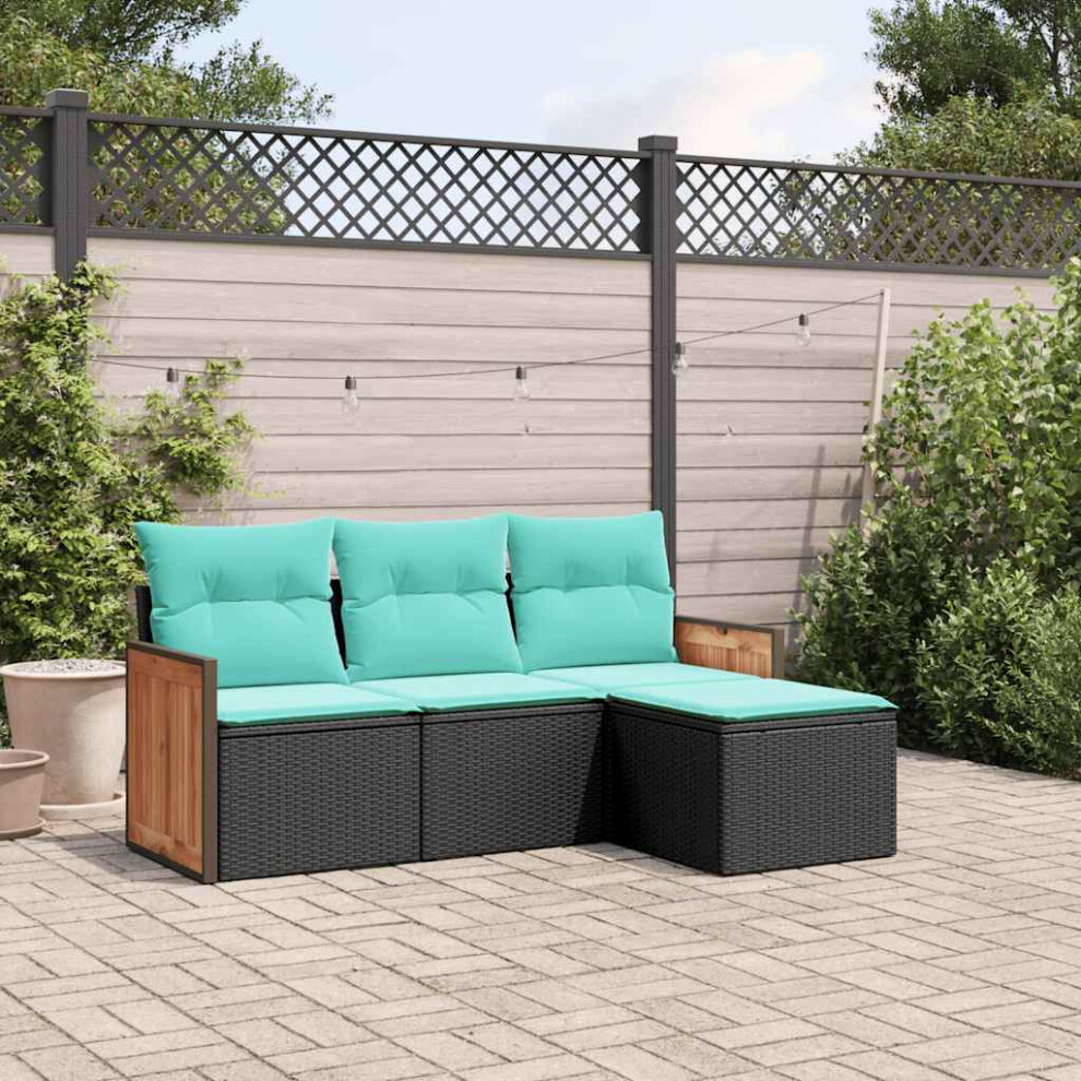 vidaXL 4 Piece Patio Sofa Set With Cushions Black Poly Rattan