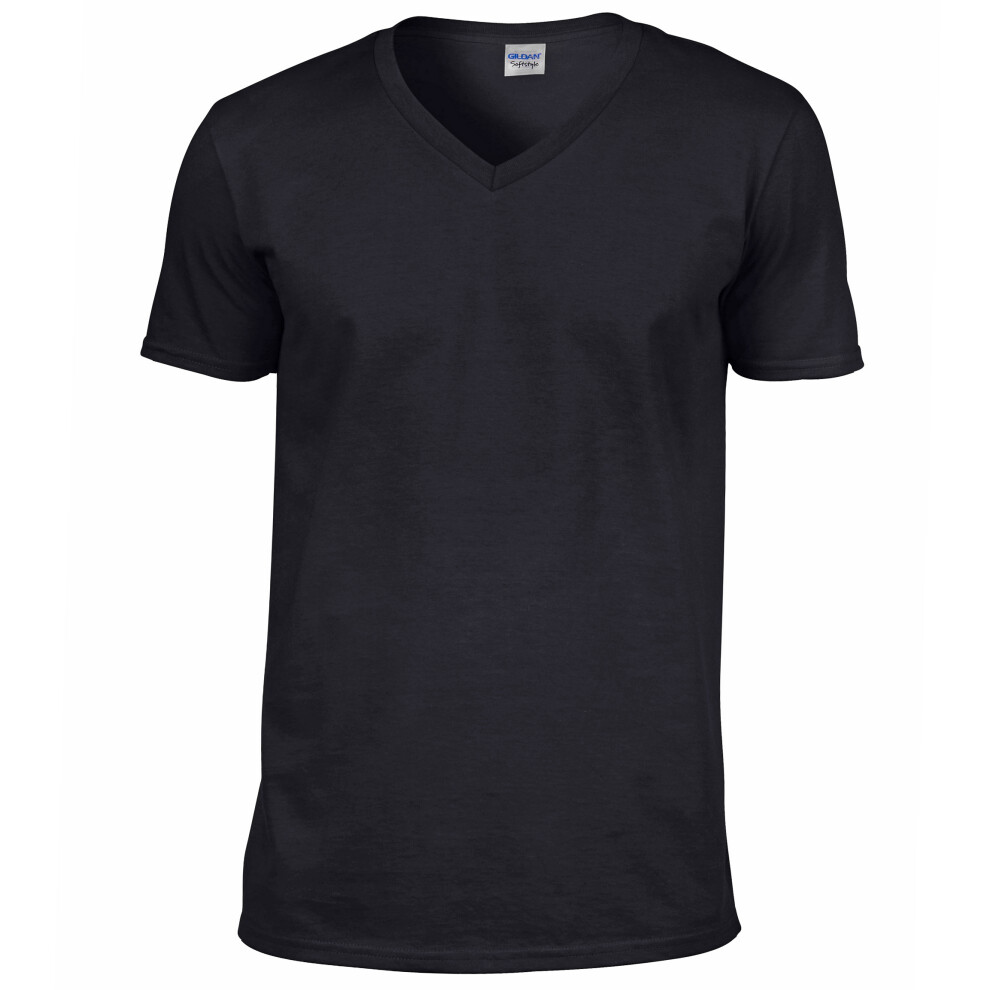 (2XL, Black) Gildan Mens Soft Style V-Neck Short Sleeve T-Shirt