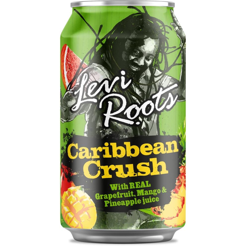 Levi Roots Store Levi Roots Carribean Crush Sparkling Fruit Juice Drink With Grapefruit Mango & Juicy Pineapple 330Ml Cans Case Of 24