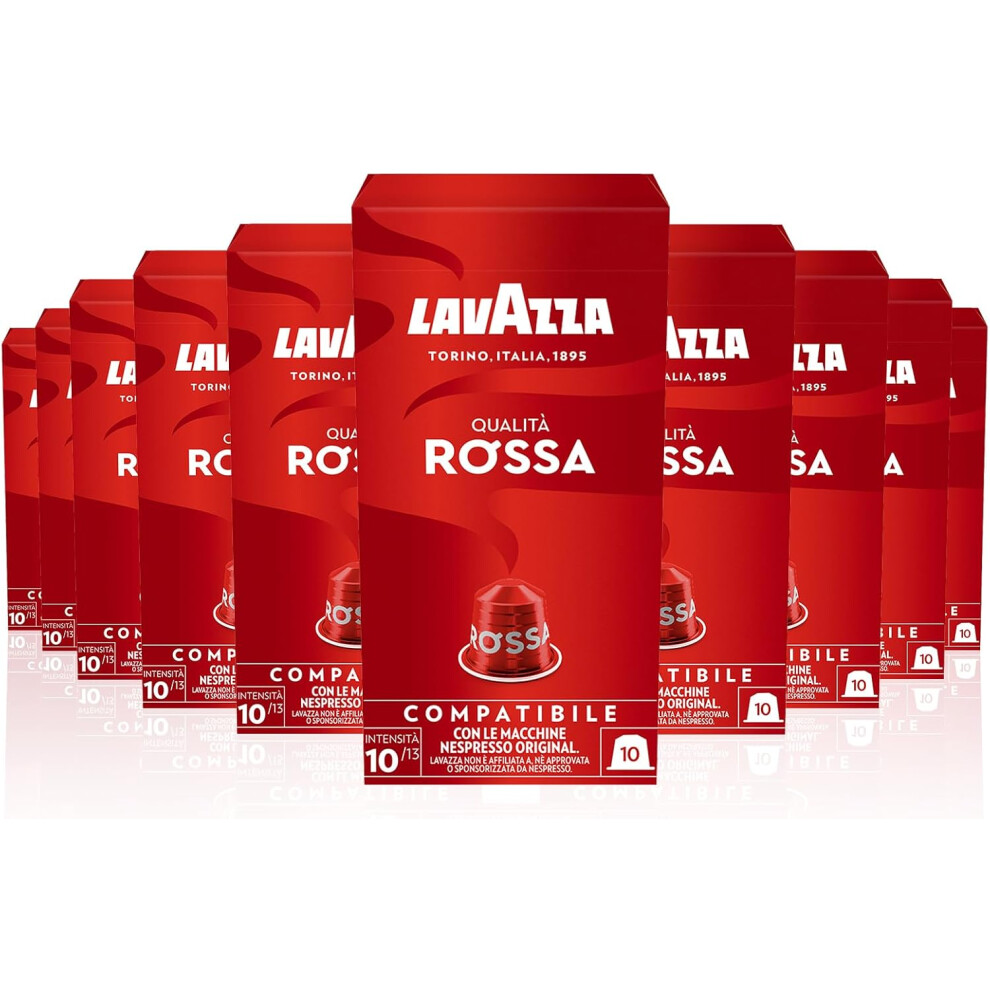 Lavazza, QualitÃ Rossa, 100 Aluminium Coffee Capsules Compatible With Nespresso Original Machines, Chocolate Notes, Arabica & Robusta 10 Packs