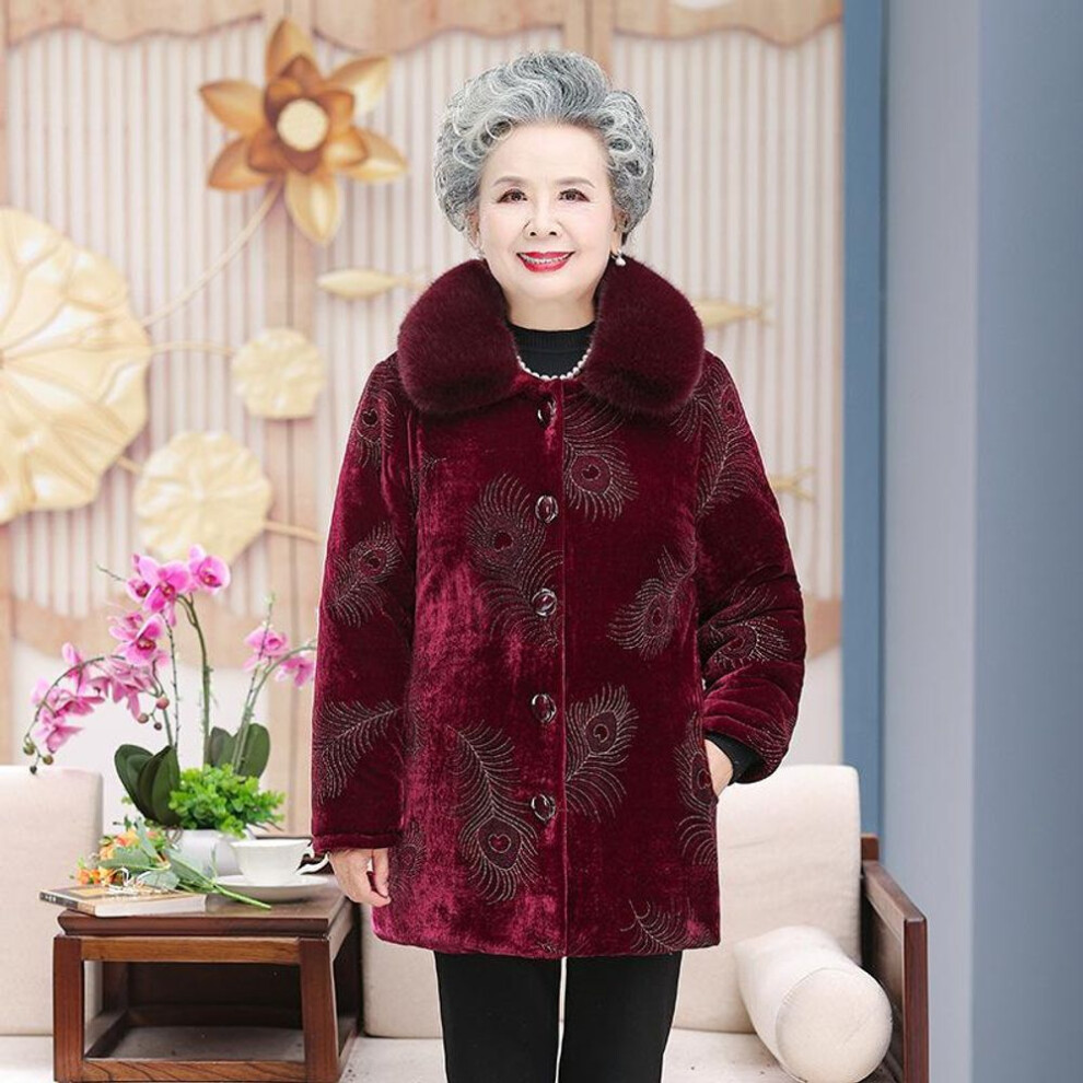 (as the picture, XXL) Grandma Wear Cotton Padded Coat Middle Aged Elderly Mother Winter Clothes Women Parkas Thick Warm Velvet Quilted Jacket Outwear