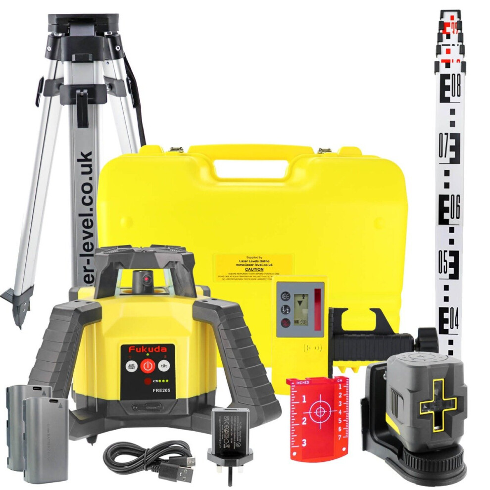 Fukuda FRE-205 DUO Laser Level Kit with Cross Line, Tripod & Staff