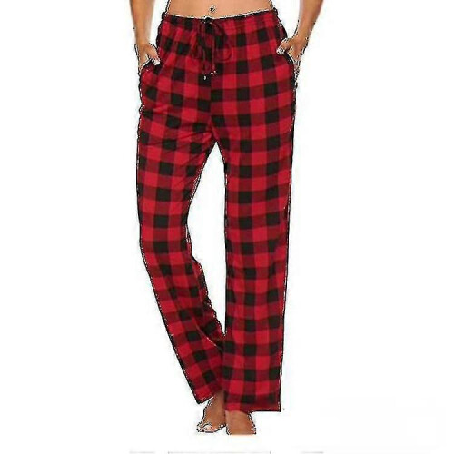 (XL,red)Men Soft Flannel Checked Pajama Pants