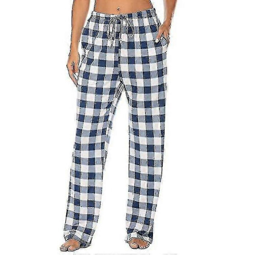 (XL,blue)Men Soft Flannel Checked Pajama Pants