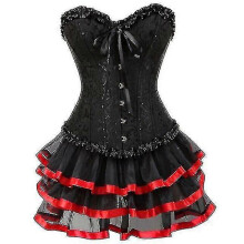 (XL,Red)Sexy Corsets Dresses For Women Plus Size Costume Overbust Burlesque Corset And Mini Skirt Set Tutu Corselet
