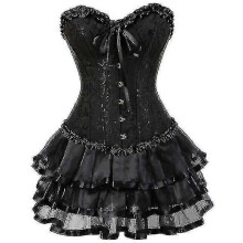 (4XL,black)Sexy Corsets Dresses For Women Plus Size Costume Overbust Burlesque Corset And Mini Skirt Set Tutu Corselet