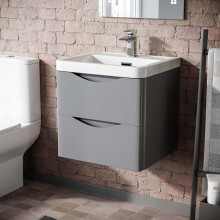 Nes Home Matte Grey 500mm Wall Hung Vanity Unit 2 Drawer & White Resin Basin