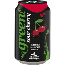 Green Sour Cherry Low Calorie Soft Drinks Sparkling Cherry Flavour with 10% Natural Juice No Added Sugar No Aspartame Alternative Pack 24 Cansx330ml