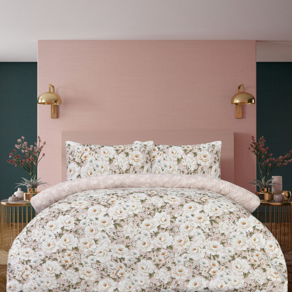 Sleepdown (Double) Reversible Elegant Blooms Duvet Cover Set - Blush Pink