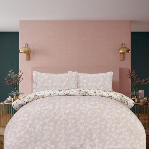 (King) Reversible Elegant Blooms Duvet Cover Set - Blush 2
