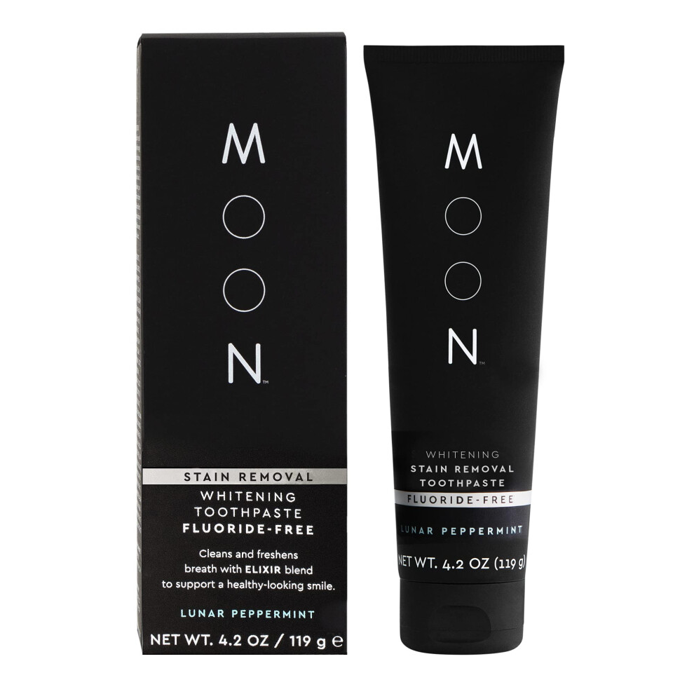 MOON Stain Removal Whitening Toothpaste, FluorideFree, Lunar Peppermint Flavor for Fresh Breath, for Adults 4.2 oz