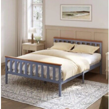 (King Grey, No) Wooden Bed Frame Pine Single 4ft6 Double King Size Bed With Mattress Option