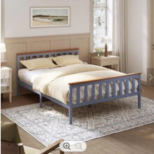 (Double Grey, No) Wooden Bed Frame Pine Single 4ft6 Double King Size Bed With Mattress Option