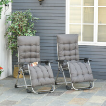Outsunny 2-Piece Reclining Zero-Gravity Folding Loungers with Cushions - Dark Grey (84B-536V70)