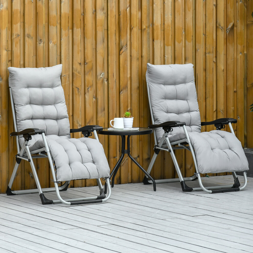 Outsunny 2 Pcs Reclining Zero Gravity Chair Folding Lounger Cushion Light Grey