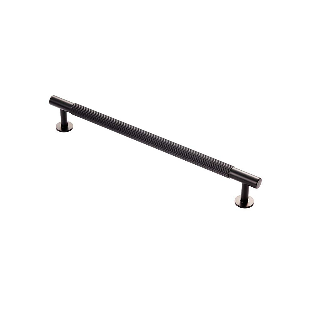 (224Mm Handle) Matt Black Reeded Cabinet Knob 18Mm 320Mm Handle 5056767302357