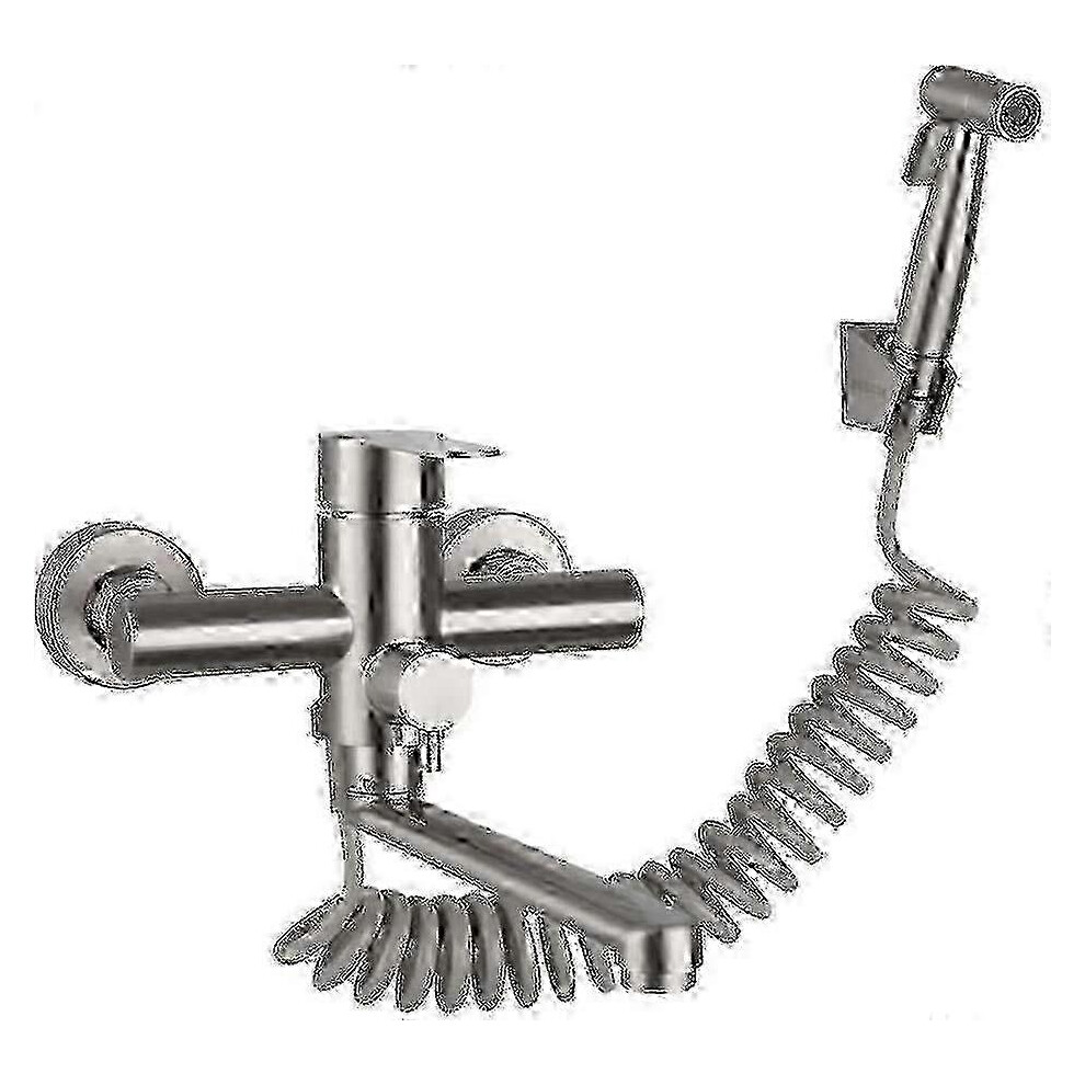Mitigeur de cuisine mural avec douchette et pistolet, robinet en inox pour eau chaude/froide, Rotatab