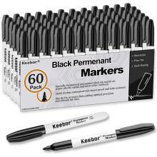 Keebor Advanced Permanent Markers, feine Spitze, 60 Stck, schwarzes Permanentmarker-Set, wasserfest  schnell trocknendes Bromaterial