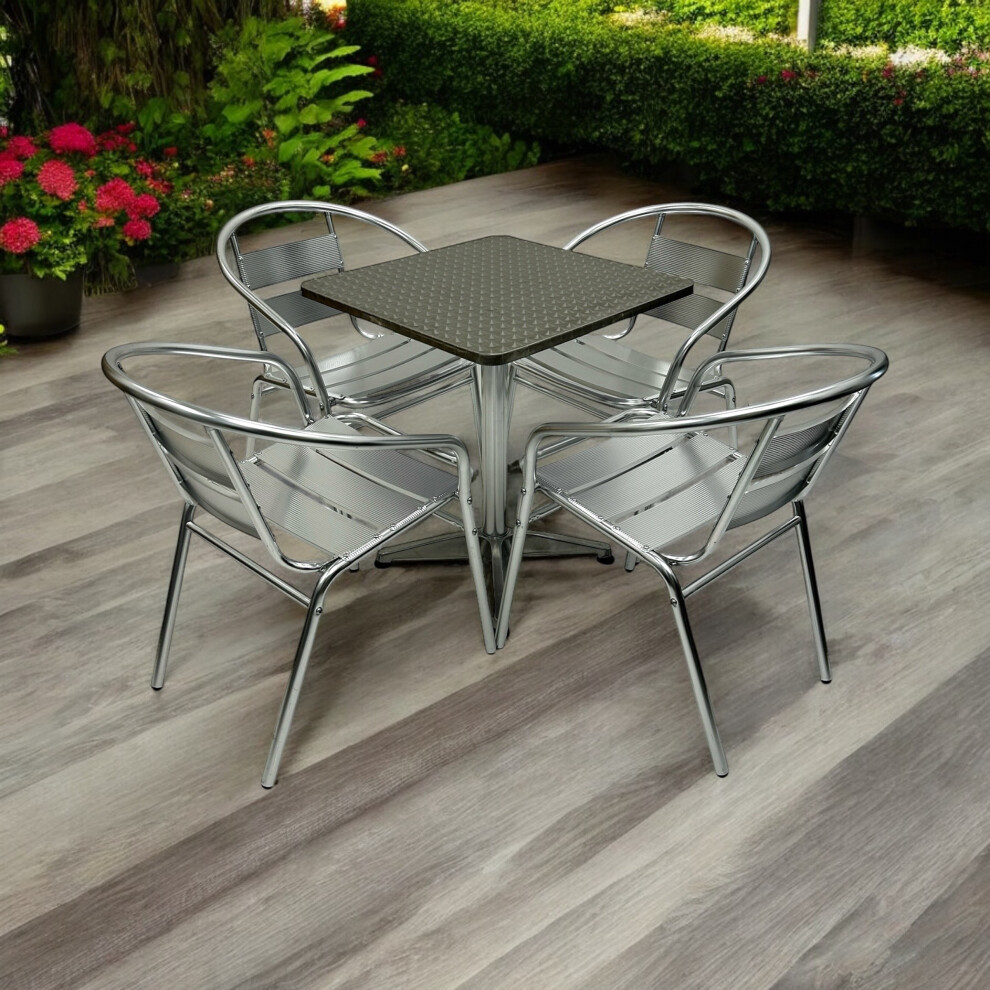 Aluminium Bistro Furniture Set, 4 Aluminium chairs plus table