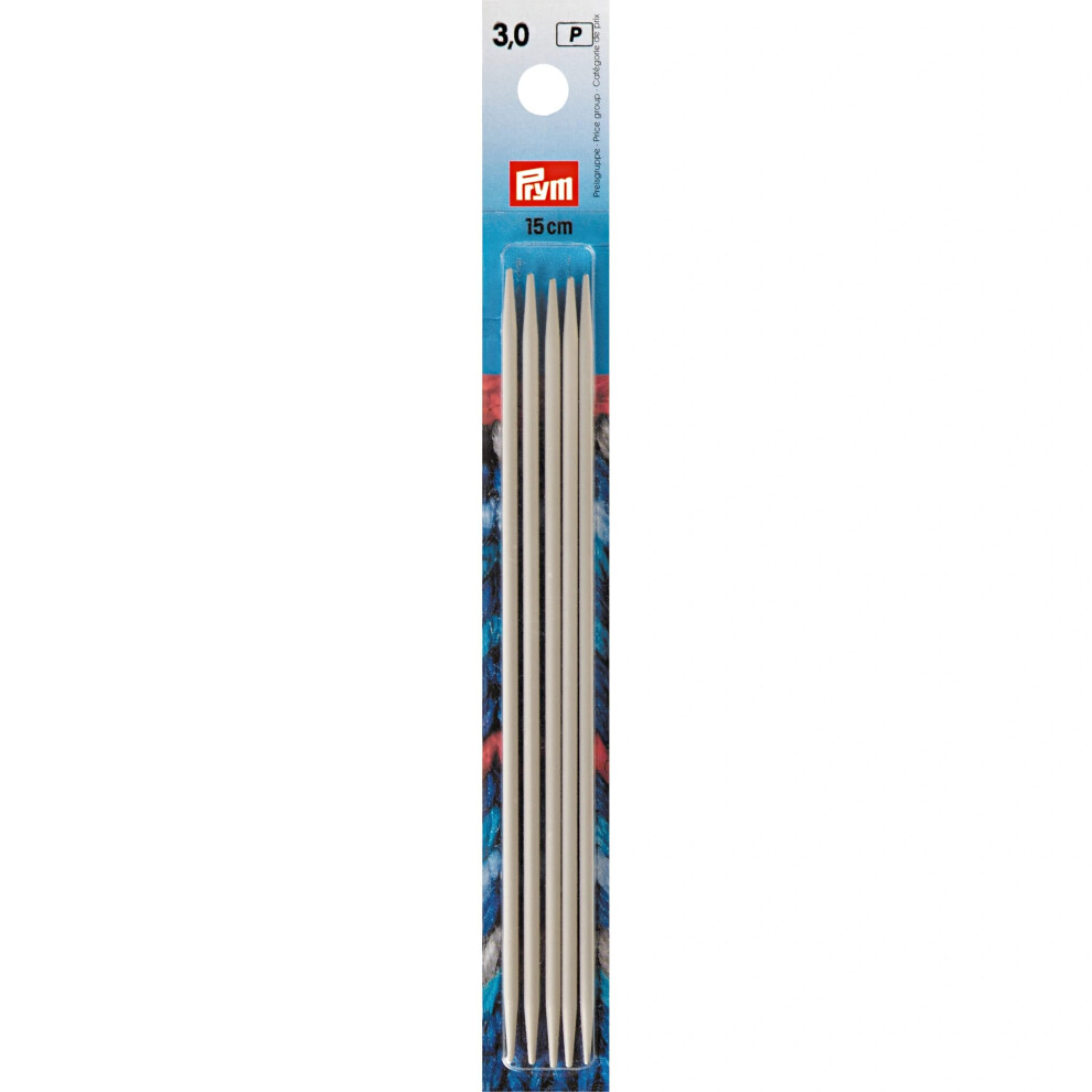 Prym 6"" Double Point Aluminum  3mm Knitting Needles  Gray 5 Count