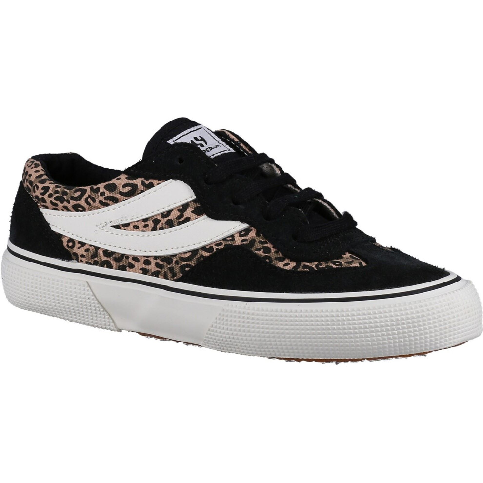 (Black, 4 (Adults')) Superga 2941 Revolley Leather Women's Black/Micro Leopard Trainers